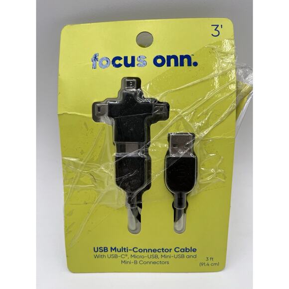 Onn USB Multi-Connector Cable 3 FT Usb C Micro USB Mini USB Mini B Connectors - Picture 1 of 1